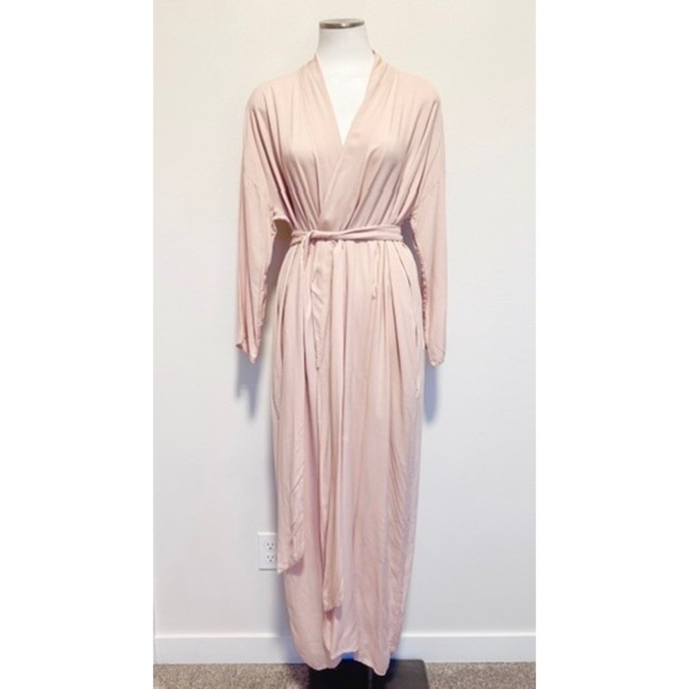 Sunday Forever Blush Pink Maxi Kimono Robe Belted Long Sleeve Made in USA